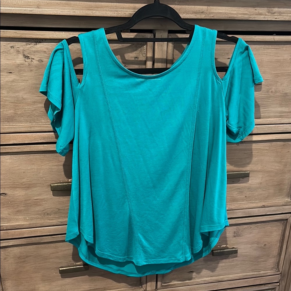 Teal Cold Shoulder Top